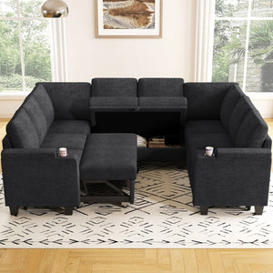 HomeRoots 29" Stylish Beige and Black Chenille Storage Ottoman with Hidden Compartment for Modern Living Spaces 714371