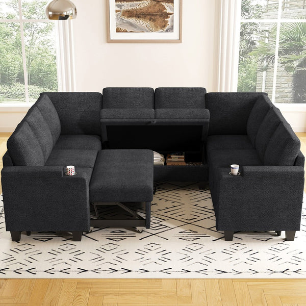 HomeRoots 29" Stylish Beige and Black Chenille Storage Ottoman with Hidden Compartment for Modern Living Spaces 714371