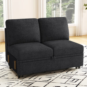 HomeRoots 29" Stylish Beige and Black Chenille Storage Ottoman with Hidden Compartment for Modern Living Spaces 714371