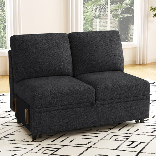 HomeRoots 29" Stylish Beige and Black Chenille Storage Ottoman with Hidden Compartment for Modern Living Spaces 714371