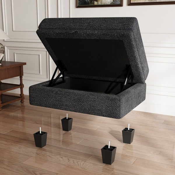 HomeRoots 46" Beige and Black Chenille Storage Ottoman - Stylish Multi-Functional Seating with Hidden Storage 714374