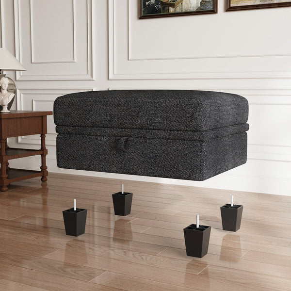 HomeRoots 46" Beige and Black Chenille Storage Ottoman - Stylish Multi-Functional Seating with Hidden Storage 714374