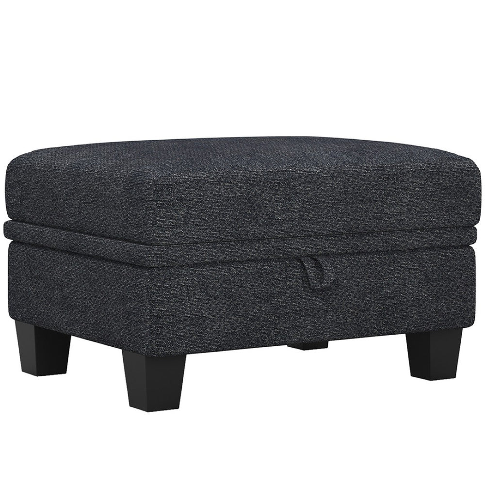 HomeRoots 46" Beige and Black Chenille Storage Ottoman - Stylish Multi-Functional Seating with Hidden Storage 714374