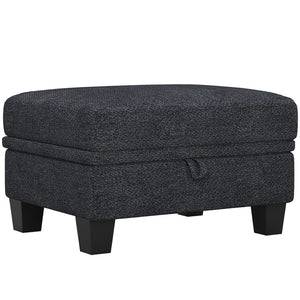 HomeRoots 46" Beige and Black Chenille Storage Ottoman - Stylish Multi-Functional Seating with Hidden Storage 714374