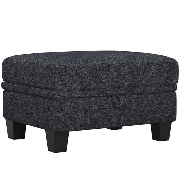 HomeRoots 46" Beige and Black Chenille Storage Ottoman - Stylish Multi-Functional Seating with Hidden Storage 714374