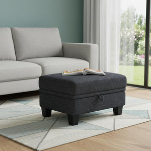 HomeRoots 46" Beige and Black Chenille Storage Ottoman - Stylish Multi-Functional Seating with Hidden Storage 714374