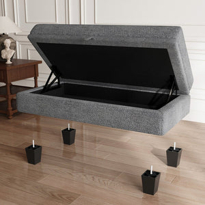 HomeRoots 46" Gray Chenille Storage Ottoman – Modern Design with Hidden Compartment for Clutter-Free Living Room Decor 714376
