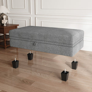 HomeRoots 46" Gray Chenille Storage Ottoman – Modern Design with Hidden Compartment for Clutter-Free Living Room Decor 714376