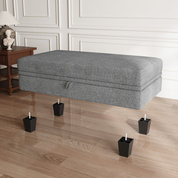 HomeRoots 46" Gray Chenille Storage Ottoman – Modern Design with Hidden Compartment for Clutter-Free Living Room Decor 714376