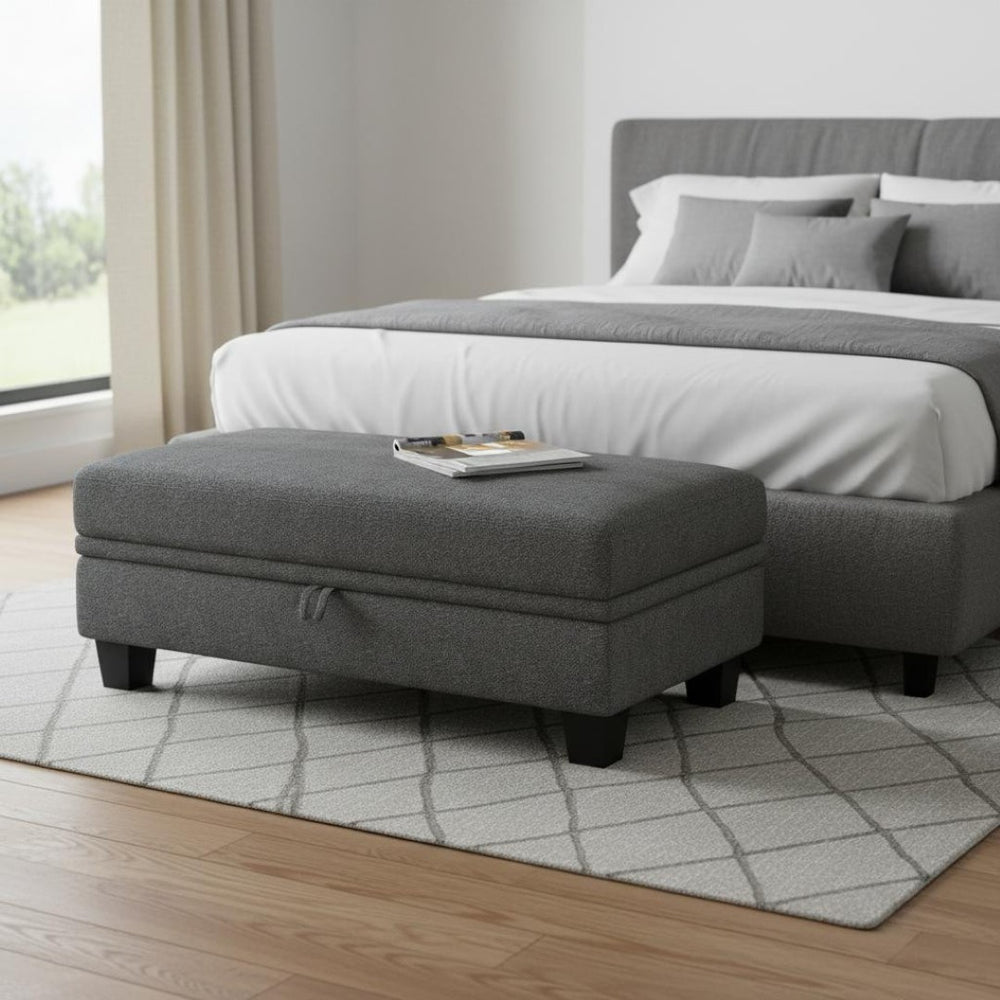 HomeRoots 46" Gray Chenille Storage Ottoman – Modern Design with Hidden Compartment for Clutter-Free Living Room Decor 714376