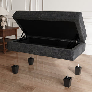 HomeRoots 32" Plush Beige and Black Velvet Footstool with Storage – Versatile Ottoman for Comfort & Clutter-Free Living 714377