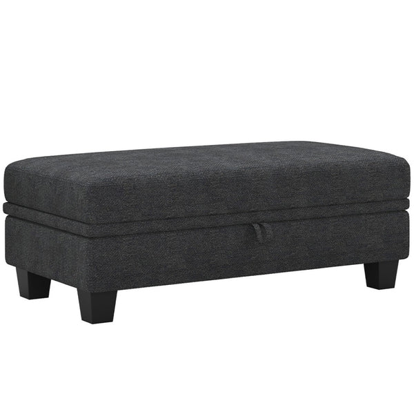 HomeRoots 32" Plush Beige and Black Velvet Footstool with Storage – Versatile Ottoman for Comfort & Clutter-Free Living 714377