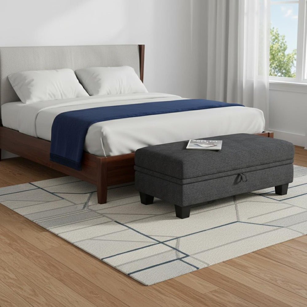 HomeRoots 32" Plush Beige and Black Velvet Footstool with Storage – Versatile Ottoman for Comfort & Clutter-Free Living 714377