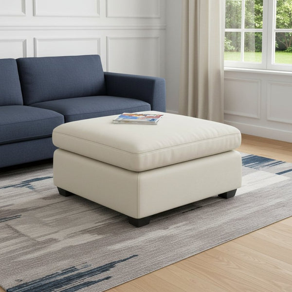 HomeRoots 32" Plush Blue and Black Velvet Footstool - Modern Square Ottoman for Comfort, Style & Versatility 714378