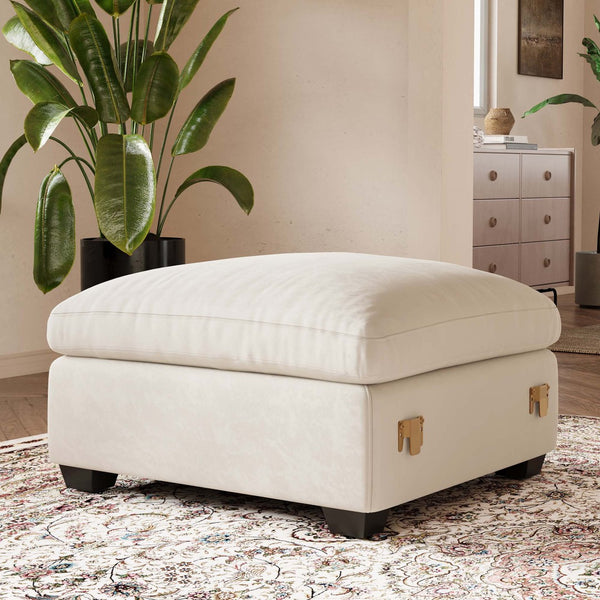 HomeRoots 32" Plush Blue and Black Velvet Footstool - Modern Square Ottoman for Comfort, Style & Versatility 714378