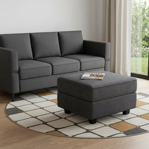 HomeRoots 32" Stylish Blue and Black Velvet Tufted Storage Ottoman – Perfect for Seating and Hidden Storage! 714387