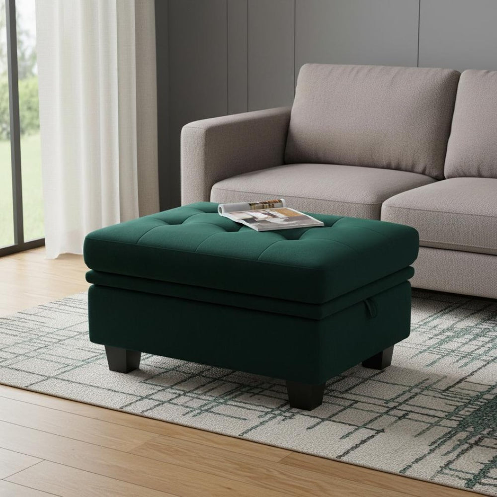 HomeRoots 32" Black Velvet Tufted Storage Ottoman - Stylish Multi-Functional Piece for Seating & Hidden Storage 714389