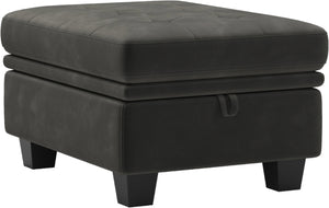 HomeRoots 32" Elegant Beige and Black Velvet Tufted Storage Ottoman - Versatile Seating with Hidden Storage! 714391