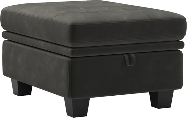 HomeRoots 32" Elegant Beige and Black Velvet Tufted Storage Ottoman - Versatile Seating with Hidden Storage! 714391