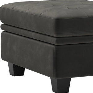 HomeRoots 32" Elegant Beige and Black Velvet Tufted Storage Ottoman - Versatile Seating with Hidden Storage! 714391