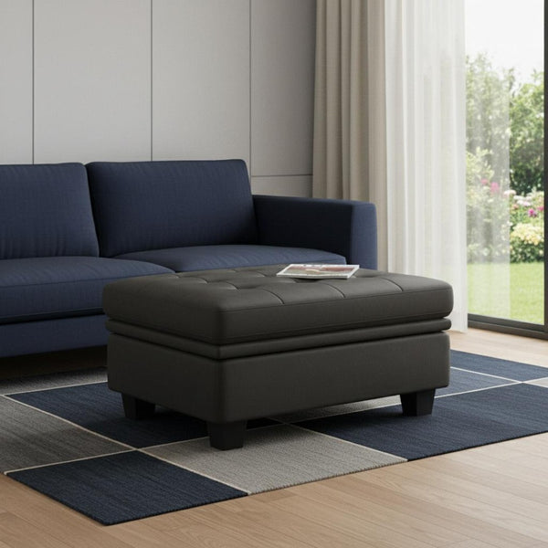 HomeRoots 32" Elegant Beige and Black Velvet Tufted Storage Ottoman - Versatile Seating with Hidden Storage! 714391