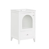 English Elm 20" Bathroom Vanity With Sink, Bathroom Cabinet With Soft Closing Glass Door, A Drawer, White