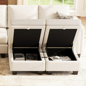 HomeRoots 29" Beige Chenille Ottoman with Hidden Storage - Stylish Seating, Tufted Top & Black Legs for Home Decor 714392