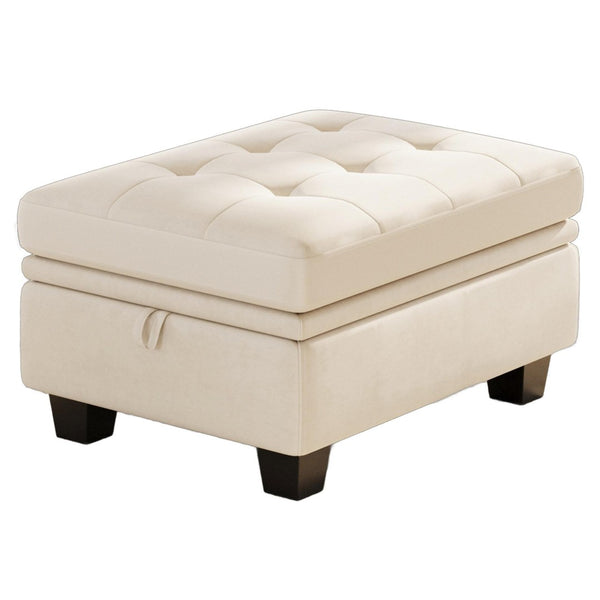 HomeRoots 29" Beige Chenille Ottoman with Hidden Storage - Stylish Seating, Tufted Top & Black Legs for Home Decor 714392