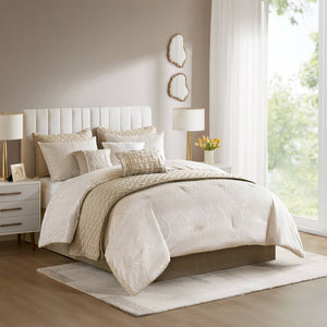 English Elm 10-piece California King Velvet Jacquard Comforter Set Layered Bedding with Microfiber Shams Champagne B035P482942