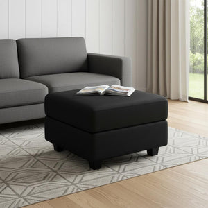 HomeRoots 26" Beige and Black Chenille Tufted Footstool – Stylish Storage & Versatile Comfort for Every Room 714394