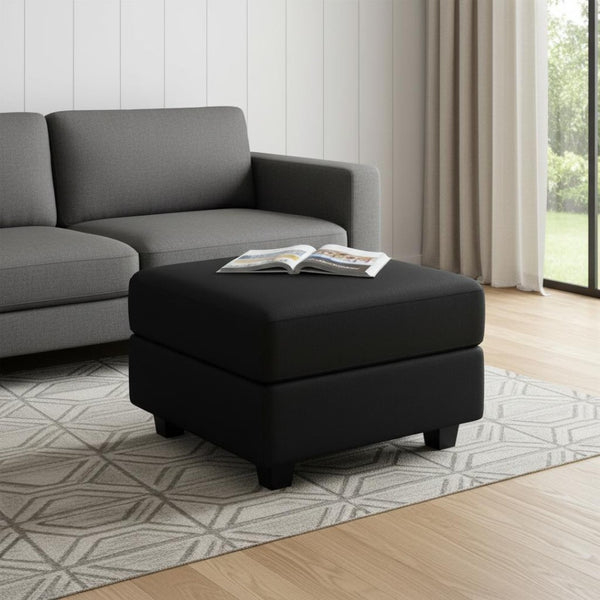 HomeRoots 26" Beige and Black Chenille Tufted Footstool – Stylish Storage & Versatile Comfort for Every Room 714394