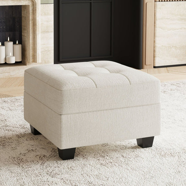 HomeRoots 26" Green and Black Chenille Tufted Footstool - Cozy Storage Ottoman for Living Room & Bedroom Use 714395