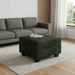 HomeRoots 26" Black Chenille Tufted Footstool - Stylish Storage Solution for Living Room & Small Spaces 714396