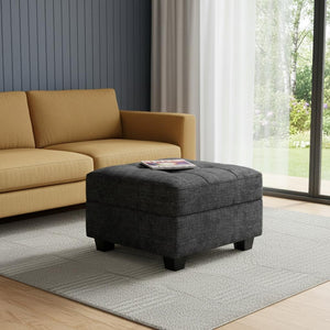 HomeRoots 37" Beige and Black Corduroy Tufted Footstool - Versatile Storage Ottoman for Living Rooms & More! 714397