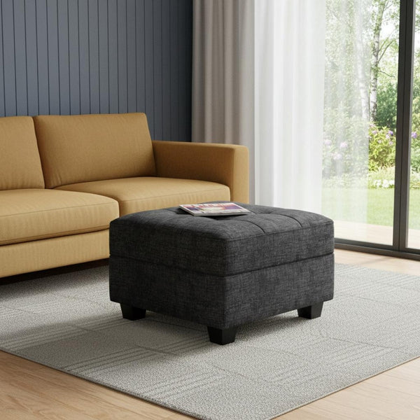 HomeRoots 37" Beige and Black Corduroy Tufted Footstool - Versatile Storage Ottoman for Living Rooms & More! 714397