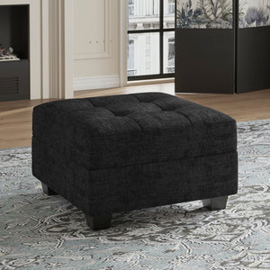 HomeRoots 37" Beige and Black Corduroy Tufted Footstool - Versatile Storage Ottoman for Living Rooms & More! 714397