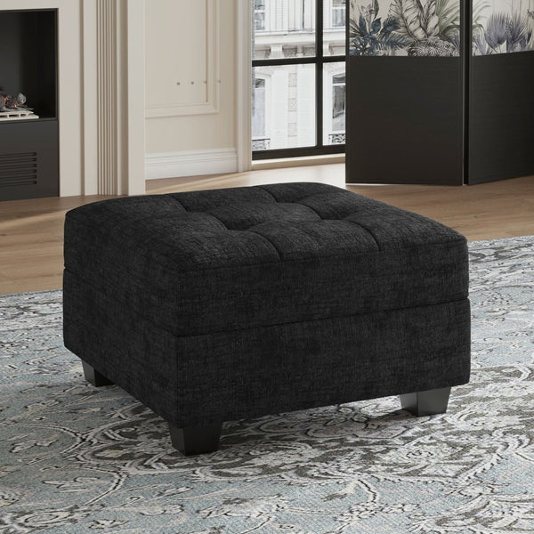 HomeRoots 37" Beige and Black Corduroy Tufted Footstool - Versatile Storage Ottoman for Living Rooms & More! 714397