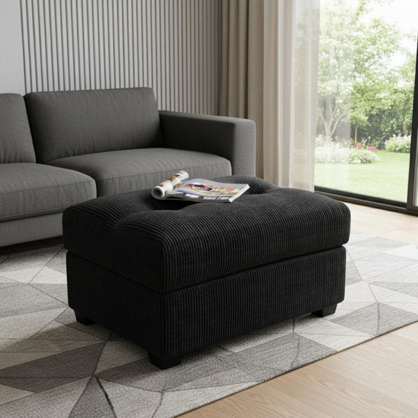 HomeRoots 29" Stylish Light Gray Chenille Storage Ottoman with Black Legs – Versatile Seating & Hidden Storage! 714400