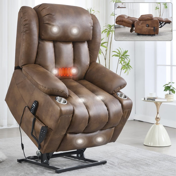 English Elm Dual Motor Power Lift Recliner with Massage Heat and Leatherair Upholstery for Living Room W3224P290208