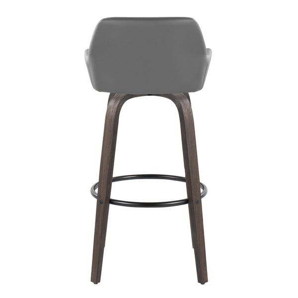 English Elm Daniella 30" Modern Swivel Barstools Set Of 2 In Walnut & Grey Faux Leather For Stylish Comfort B202S00553