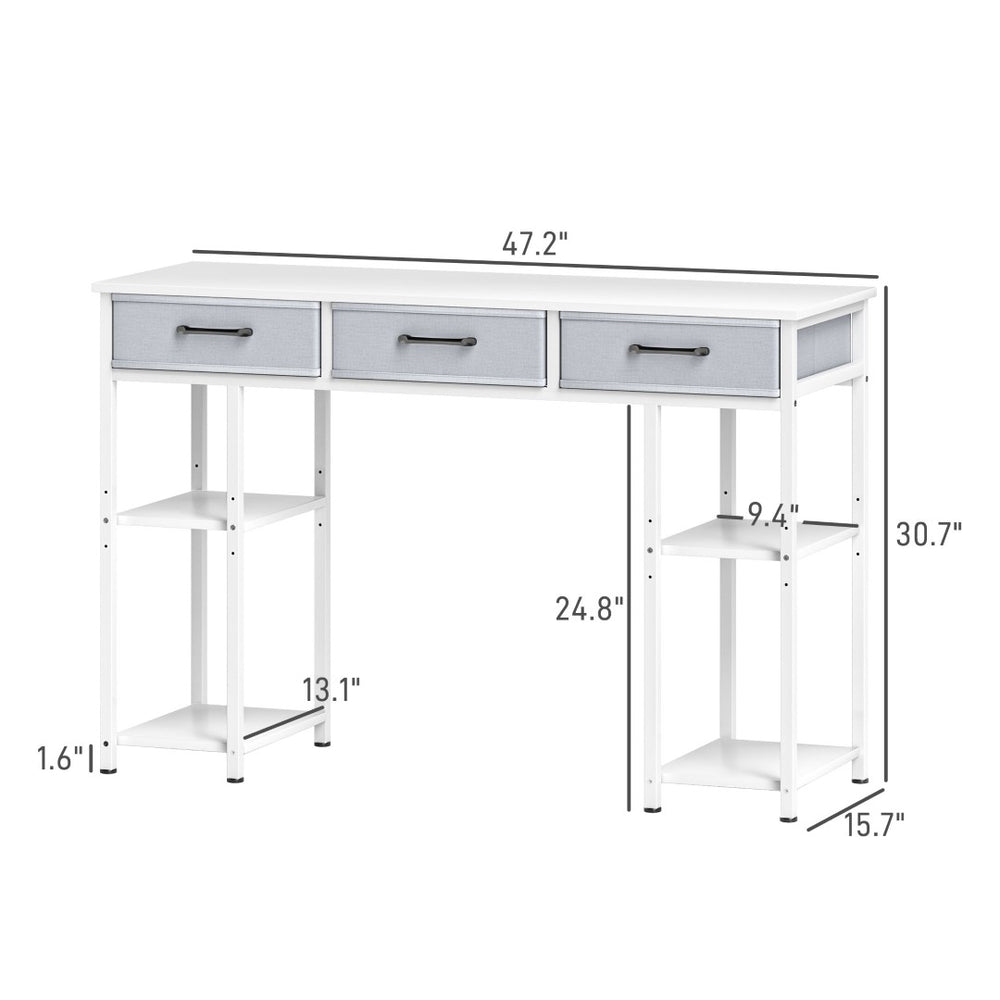 English Elm Writing Desk with Shelving Tower and Fabric Drawers for Compact Home Office Use T3971P411705
