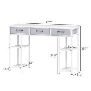 English Elm Writing Desk with Shelving Tower and Fabric Drawers for Compact Home Office Use T3971P411705
