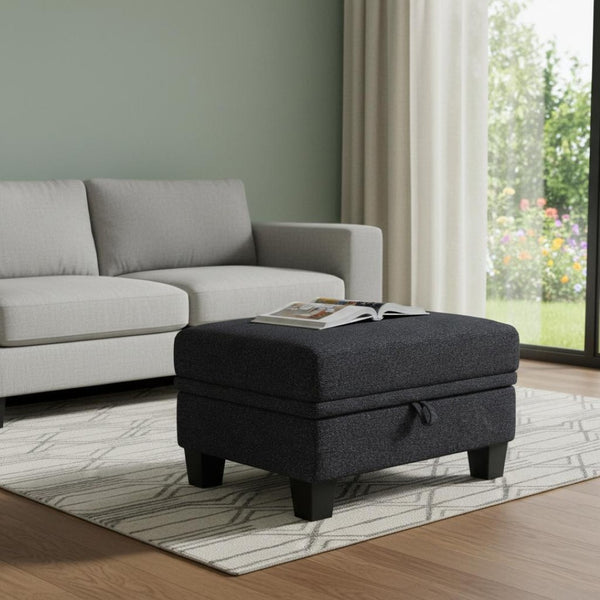 HomeRoots 46" Beige and Black Chenille Storage Ottoman - Stylish Multi-Functional Seat and Hidden Storage Solution 714402
