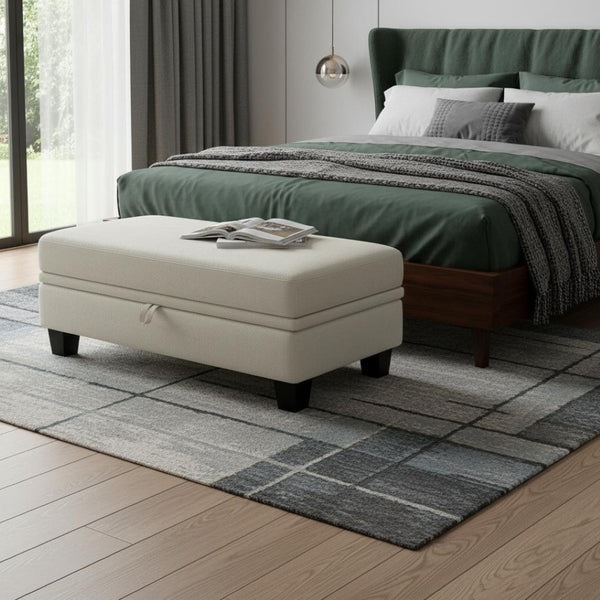 HomeRoots 46" Gray and Black Chenille Storage Ottoman – Stylish Multifunctional Seating & Hidden Storage Solution 714403