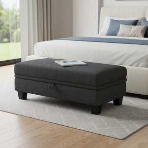 HomeRoots 26" Stylish Brown & Black Faux Leather Storage Ottoman – Comfortable Seating & Versatile Storage Solution 714404
