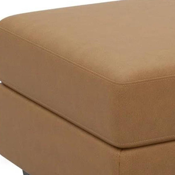 HomeRoots 26" Beige and Black Faux Leather Storage Ottoman - Modern Design, Versatile Seating, Ample Storage Space 714405