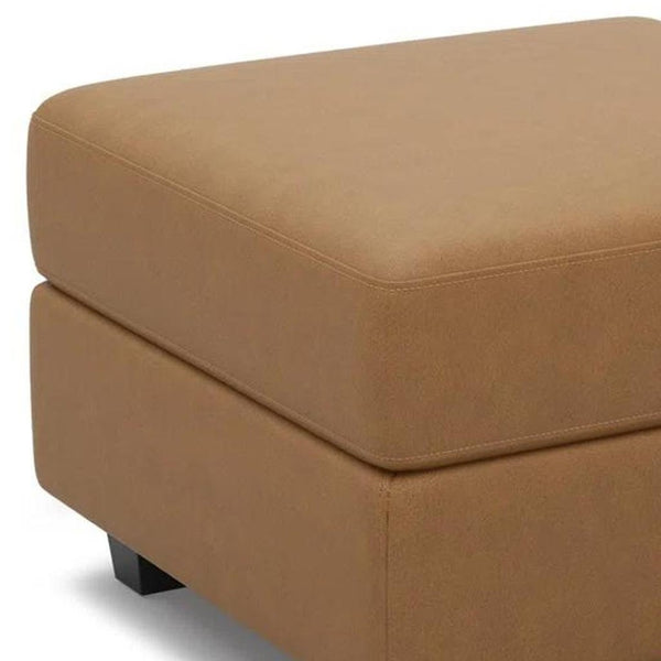 HomeRoots 26" Beige and Black Faux Leather Storage Ottoman - Modern Design, Versatile Seating, Ample Storage Space 714405