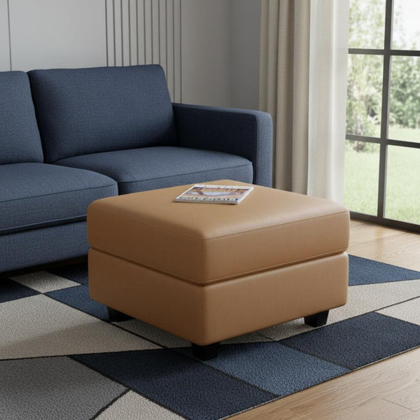 HomeRoots 26" Beige and Black Faux Leather Storage Ottoman - Modern Design, Versatile Seating, Ample Storage Space 714405
