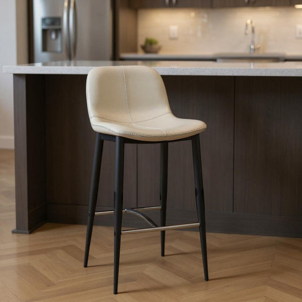 HomeRoots Gray Faux Leather Swivel Bar Chair with Adjustable Height, Modern Stainless Steel Base & Comfort Design 714411