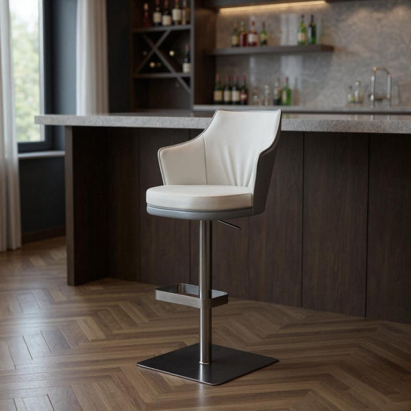 HomeRoots Gray Adjustable Height Swivel Bar Chair – Modern Faux Leather & Steel Design for Home & Commercial Use 714412